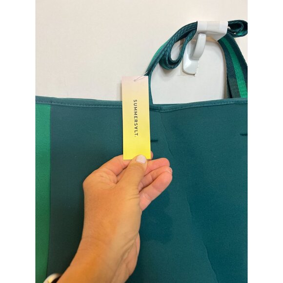 Summersalt Neoprene Beach Tote Blue & Green Striped Straps Lightweight NWT - Picture 8 of 10